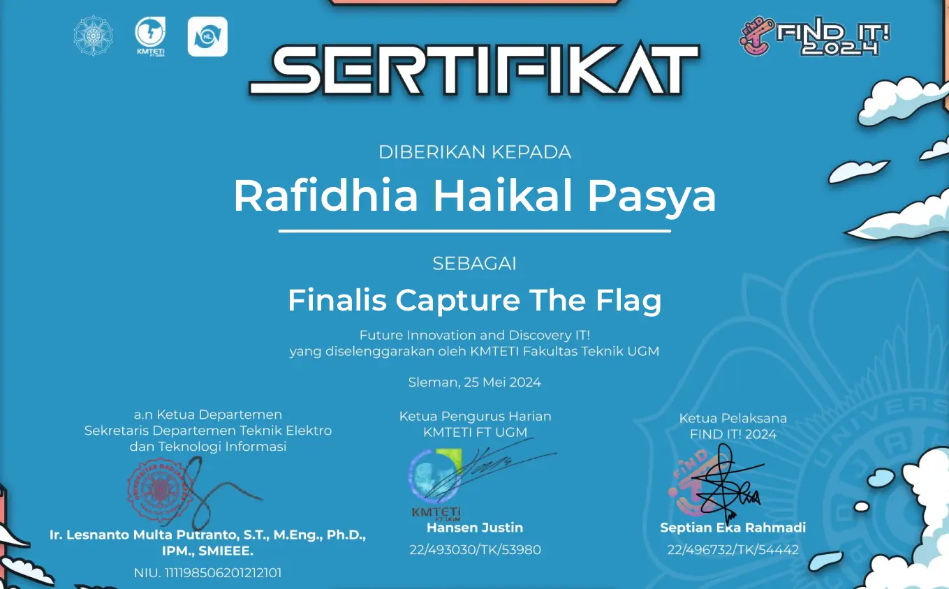 FIND IT CTF achievement evidence